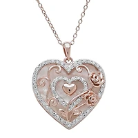 Mother’s Love Crystal-Accent 14K Rose Gold Over Silver Heart Pendant Necklace