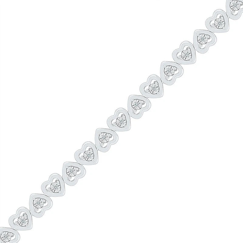 Womens 1/10 CT. T.W. Natural White Diamond Sterling Silver Heart 7.5 Inch Tennis Bracelet