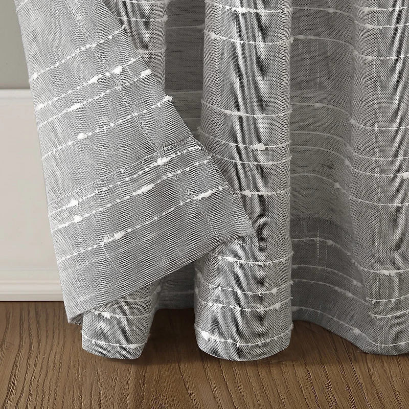 Clean Window Textured Slub Stripe Rod Pocket Sheer Single Curtain Panel