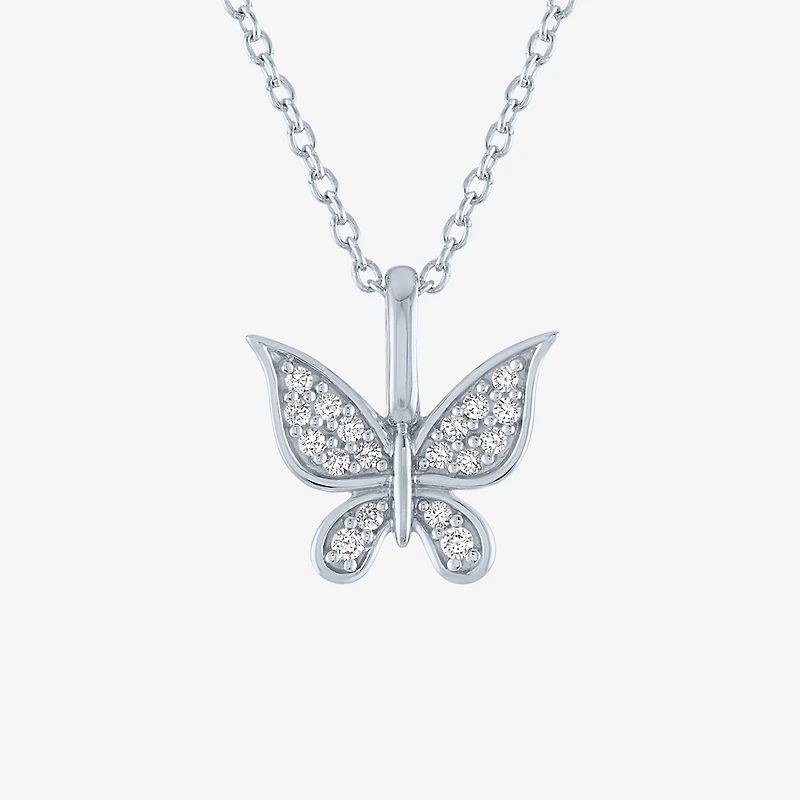 Womens 1/10 CT. T.W. Natural White Diamond Sterling Silver Butterfly 18 Inch Pendant Necklace
