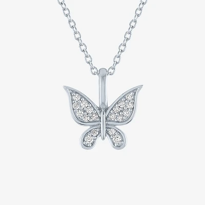 Womens 1/10 CT. T.W. Natural White Diamond Sterling Silver Butterfly 18 Inch Pendant Necklace