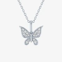 Womens 1/10 CT. T.W. Natural White Diamond Sterling Silver Butterfly 18 Inch Pendant Necklace