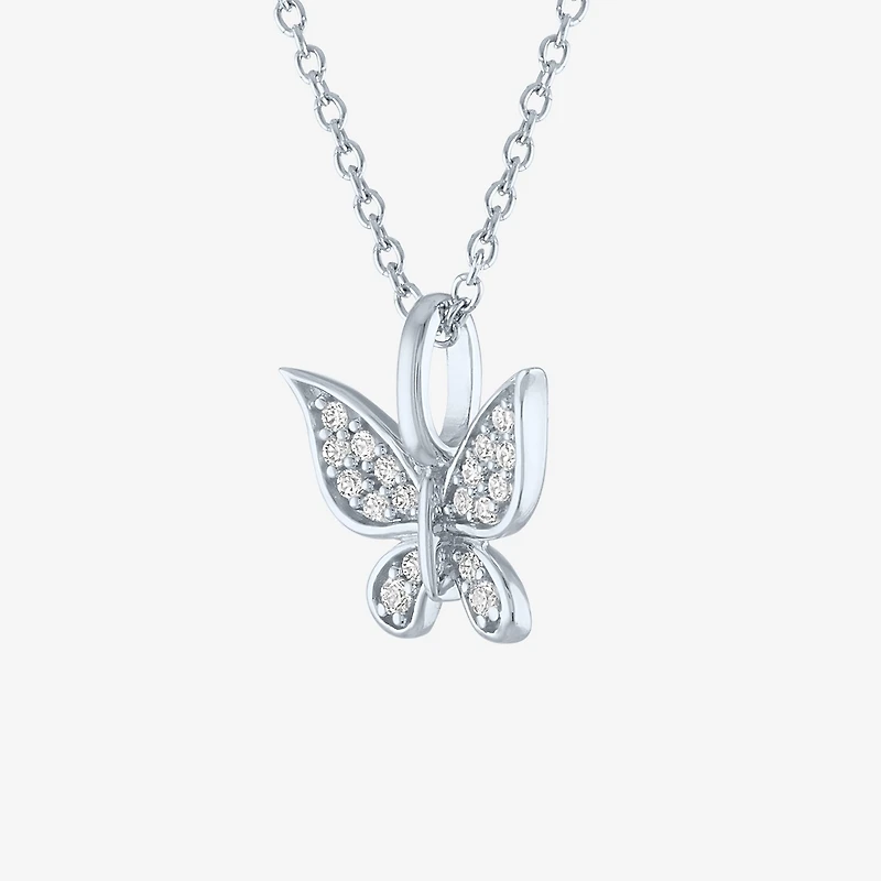 Womens 1/10 CT. T.W. Natural White Diamond Sterling Silver Butterfly 18 Inch Pendant Necklace