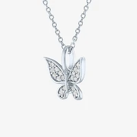 Womens 1/10 CT. T.W. Natural White Diamond Sterling Silver Butterfly 18 Inch Pendant Necklace