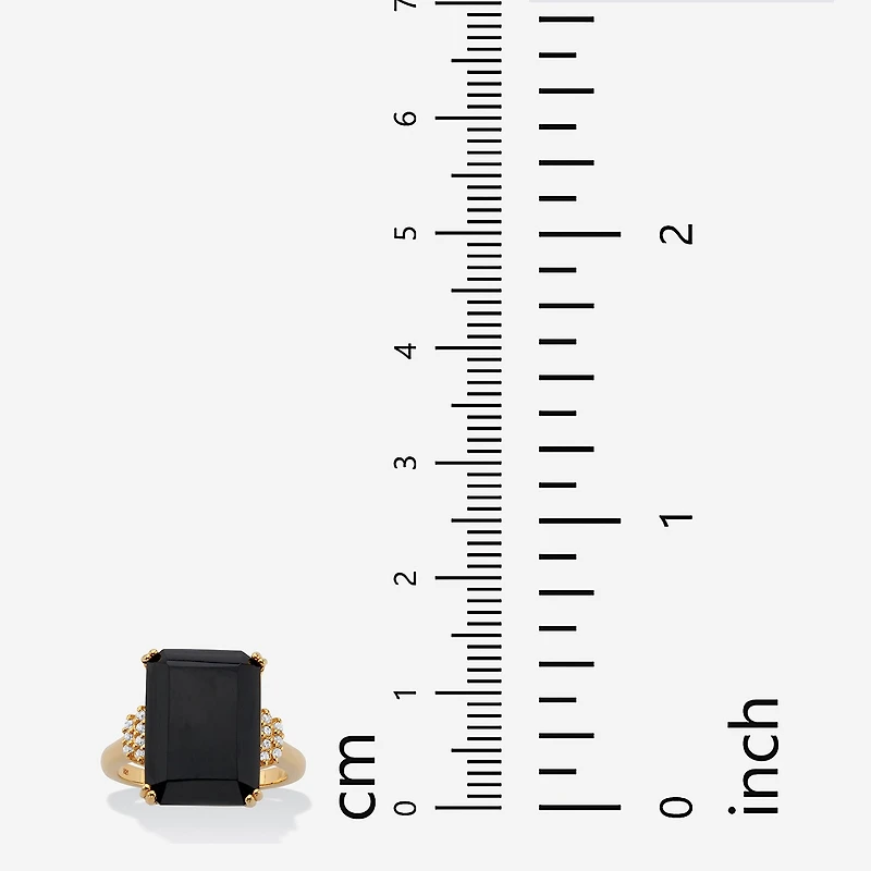 Womens Genuine Black Onyx 18K Gold Over Silver Cocktail Ring
