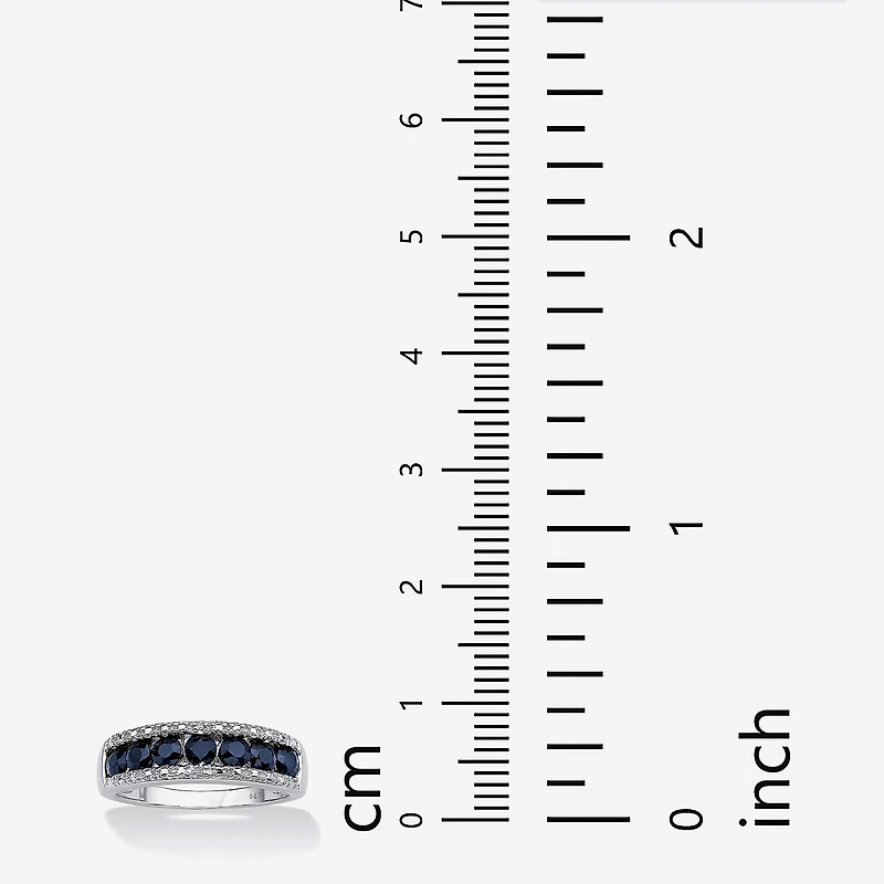 Womens 2MM Diamond Accent Genuine Blue Sapphire Platinum Over Silver Band
