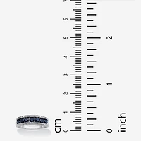 Womens 2MM Diamond Accent Genuine Blue Sapphire Platinum Over Silver Band