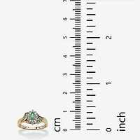 Womens Diamond Accent Genuine Green Emerald 18K Gold Over Silver Cocktail Ring