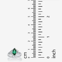 Womens Lab Created Green Emerald Platinum Over Silver Cocktail Ring