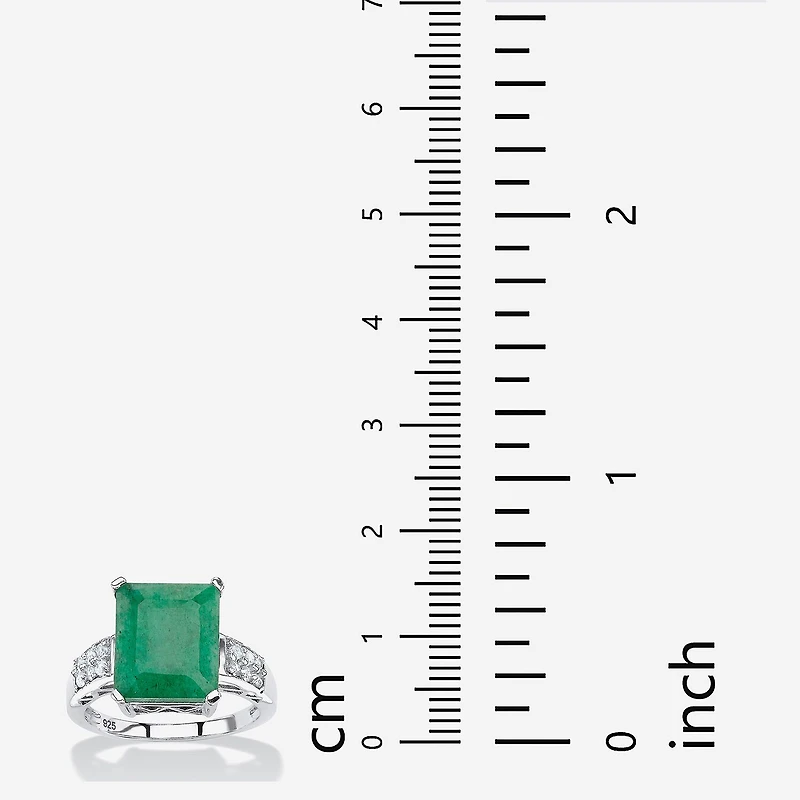 Womens Genuine Green Emerald Sterling Silver Cocktail Ring