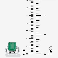 Womens Genuine Green Emerald Sterling Silver Cocktail Ring