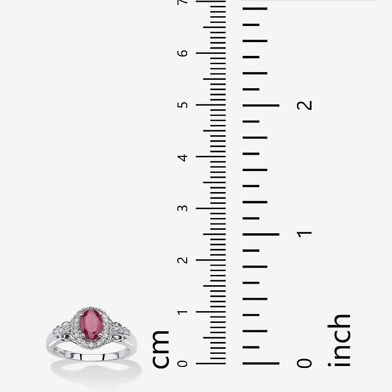 Womens Lead Glass-Filled Red Ruby Sterling Silver Cocktail Ring
