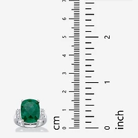 Womens Genuine Green Emerald Sterling Silver Cocktail Ring