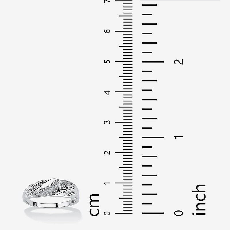 Mens 2MM Diamond Accent Natural White Platinum Over Silver Band