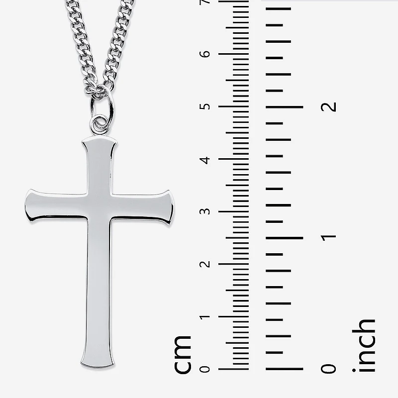Mens Sterling Silver Cross Inch Pendant Necklace
