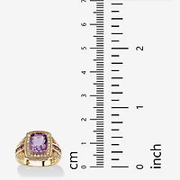 Womens Genuine Purple Amethyst 14K Gold Over Silver Halo Cocktail Ring