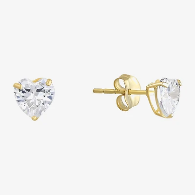 Cubic Zirconia 14K Gold 5mm Heart Stud Earrings