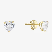 Cubic Zirconia 14K Gold 5mm Heart Stud Earrings