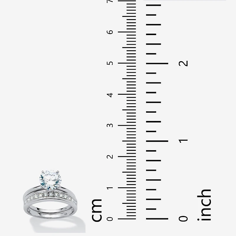 DiamonArt® Womens 1/ CT. T.W. White Cubic Zirconia Platinum Over Silver Round Bridal Set