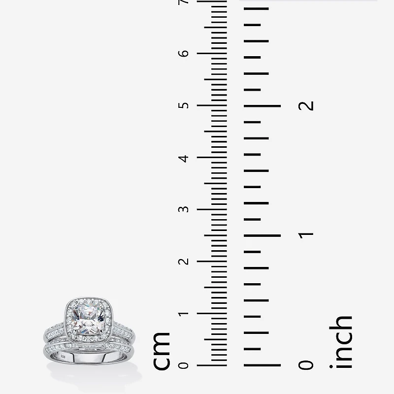 DiamonArt® Womens 2 CT. T.W. White Cubic Zirconia Platinum Over Silver Square Bridal Set