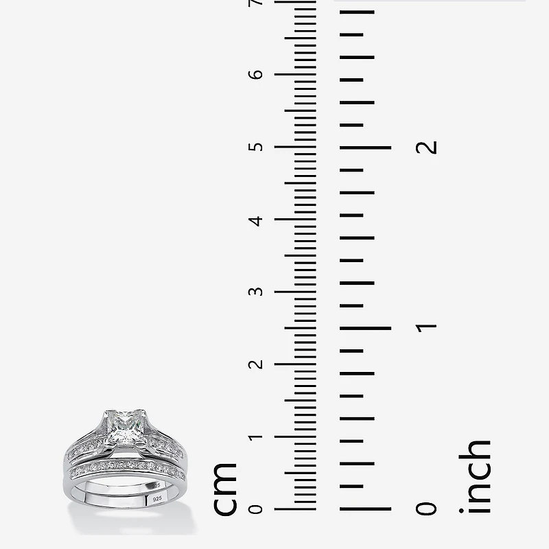 DiamonArt® Womens / CT. T.W. White Cubic Zirconia Platinum Over Silver Square Bridal Set