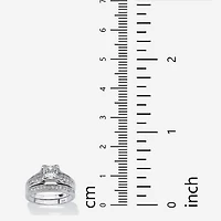 DiamonArt® Womens / CT. T.W. White Cubic Zirconia Platinum Over Silver Square Bridal Set