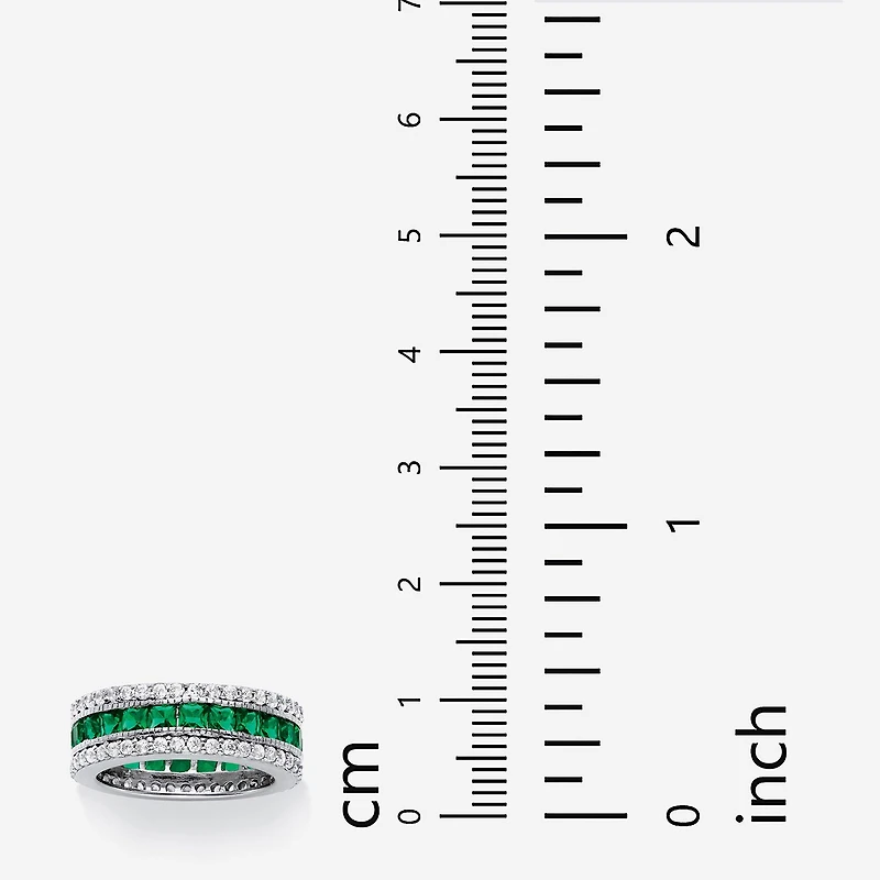 DiamonArt® Womens Simulated Emerald Platinum Over Silver Square Cocktail Ring