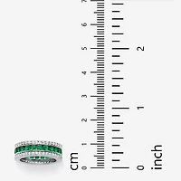 DiamonArt® Womens Simulated Emerald Platinum Over Silver Square Cocktail Ring