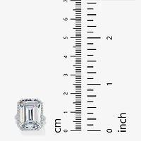 DiamonArt® Womens White Cubic Zirconia Platinum Over Silver Rectangular Cocktail Ring