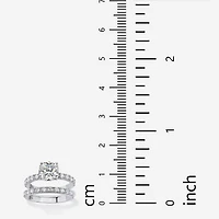 DiamonArt® Womens 2 1/2 CT. T.W. White Cubic Zirconia Platinum Over Silver Square Bridal Set