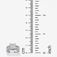 DiamonArt® Womens 3 1/2 CT. T.W White Cubic Zirconia Platinum Over Silver Square Engagement Ring