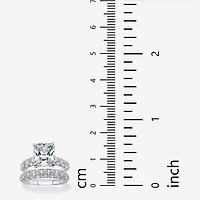 DiamonArt® Womens White Cubic Zirconia Platinum Over Silver Bridal Set