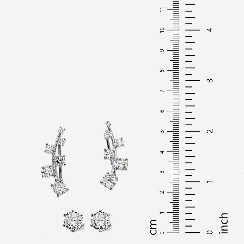 2 Pair DiamonArt® 1 3/4 CT. T.W. Cubic Zirconia Ear Climber and Stud Earring Set in Sterling Silver