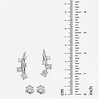 2 Pair DiamonArt® 1 3/4 CT. T.W. Cubic Zirconia Ear Climber and Stud Earring Set in Sterling Silver