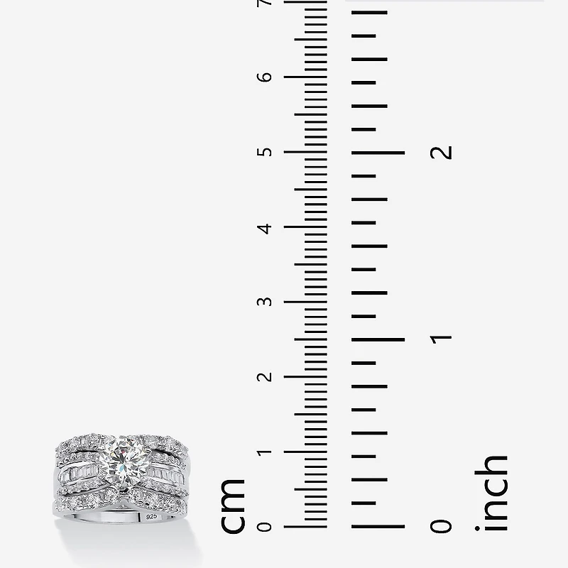 DiamonArt® Womens 1/ CT. T.W. White Cubic Zirconia Platinum Over Silver Round Bridal Set