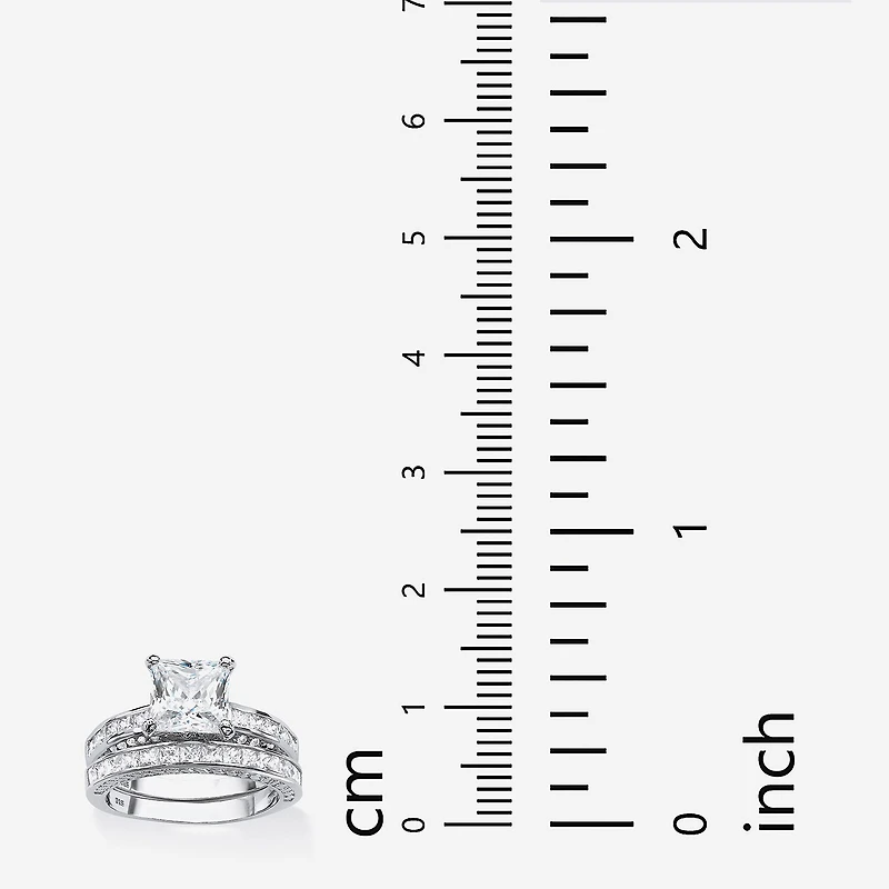 DiamonArt® Womens 3 1/2 CT. T.W White Cubic Zirconia Platinum Over Silver Square Bridal Set