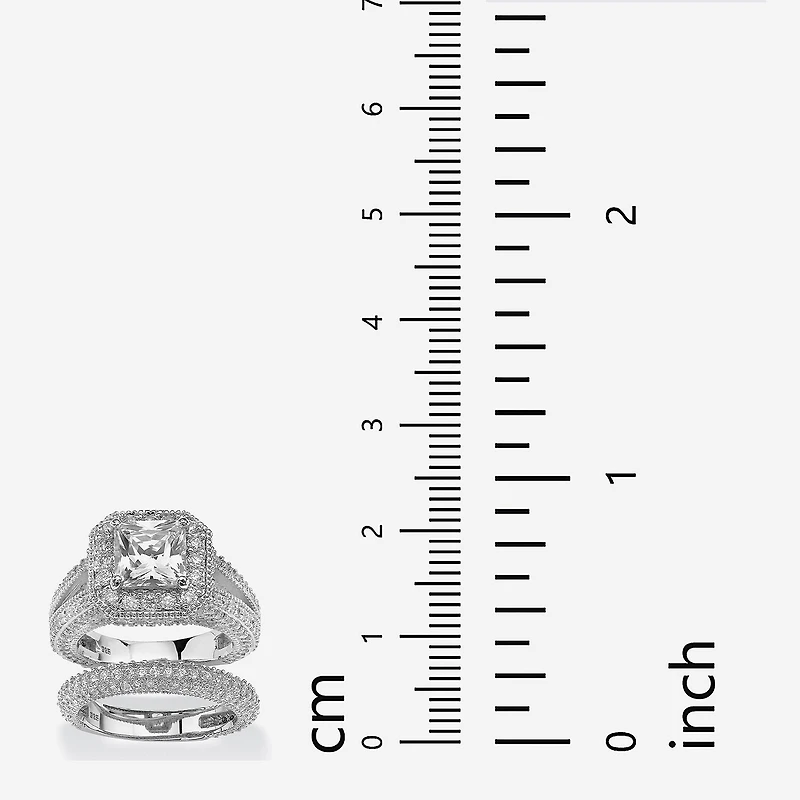 DiamonArt® Womens 5 CT. T.W. White Cubic Zirconia Platinum Over Silver Square Bridal Set