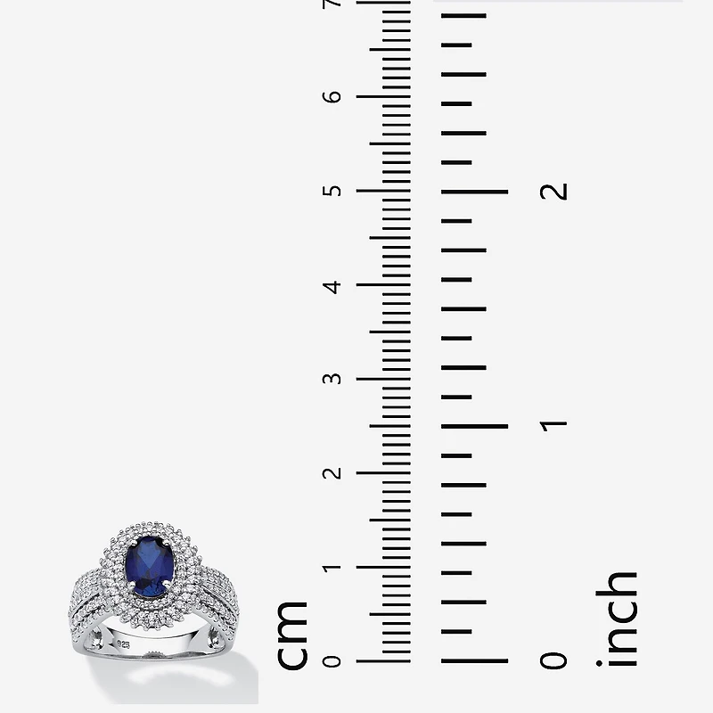 DiamonArt® Womens 2 1/5 CT. T.W. Lab Created Blue Sapphire Platinum Over Silver Oval Engagement Ring