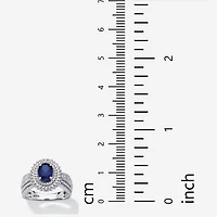 DiamonArt® Womens 2 1/5 CT. T.W. Lab Created Blue Sapphire Platinum Over Silver Oval Engagement Ring
