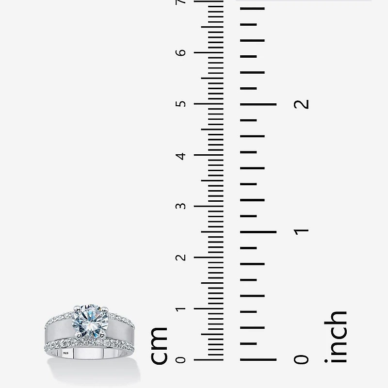 DiamonArt® Womens 3 1/4 CT. T.W. White Cubic Zirconia Platinum Over Silver Round Engagement Ring