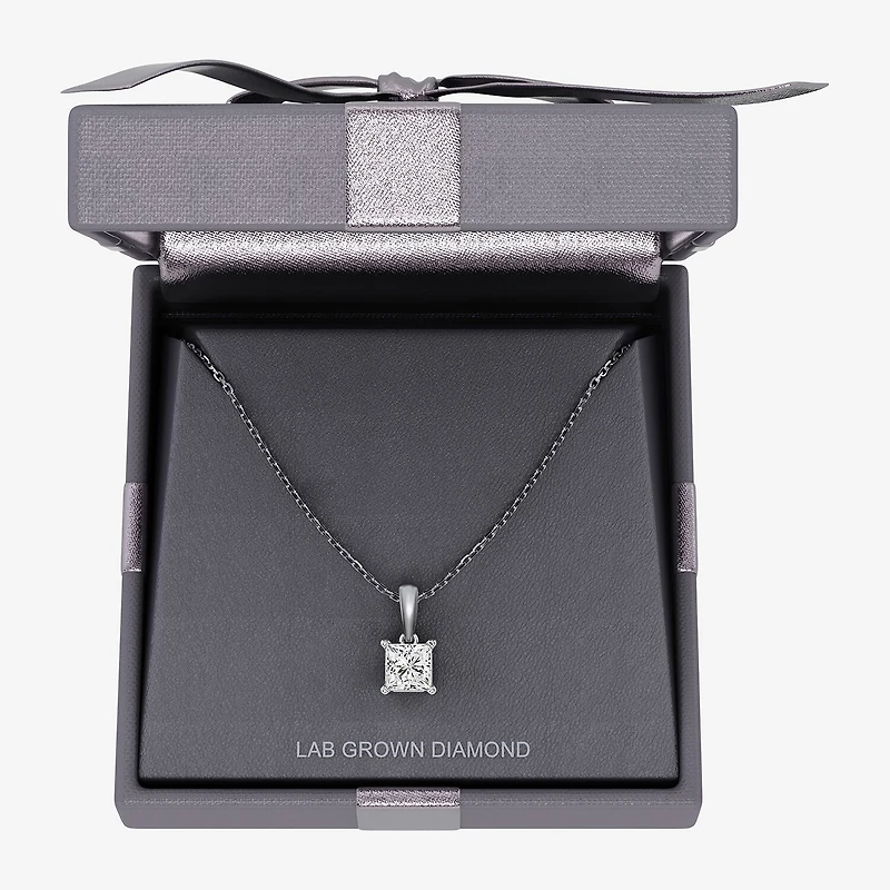 Womens 1 CT. Lab Grown White Diamond 10K Gold 18 Inch Princess Pendant Necklace