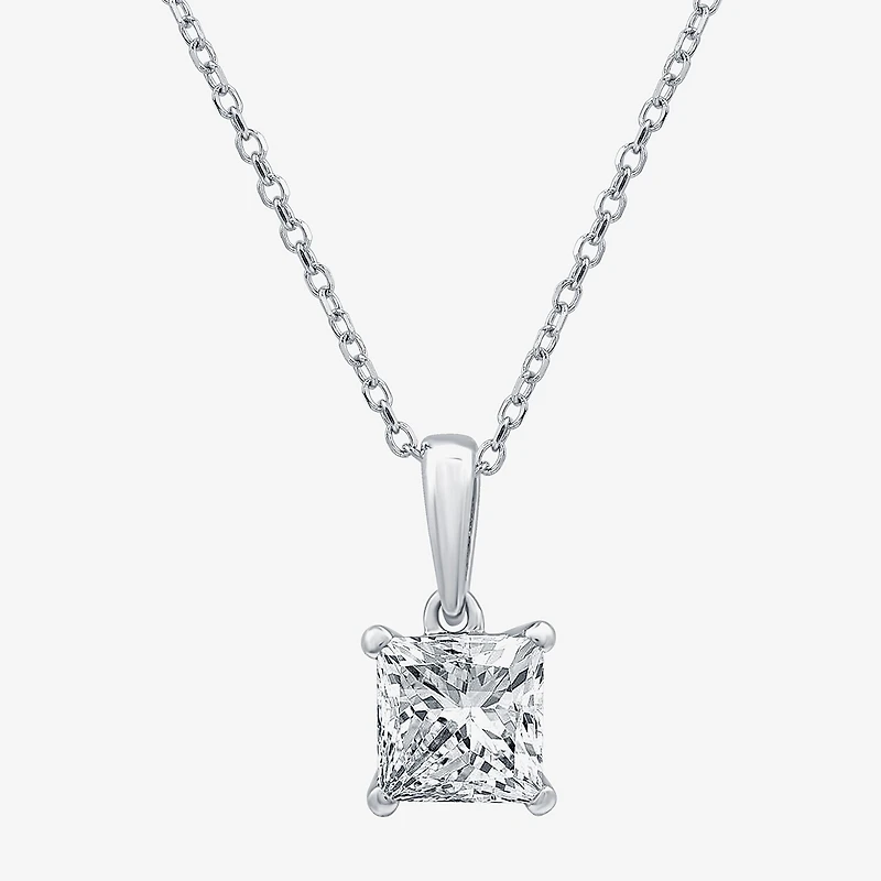 Womens 1 CT. Lab Grown White Diamond 10K Gold 18 Inch Princess Pendant Necklace