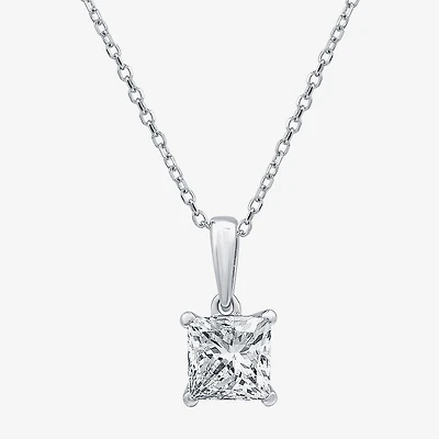 Womens 1 CT. Lab Grown White Diamond 10K Gold 18 Inch Princess Pendant Necklace