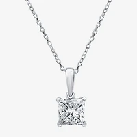 Womens 1 CT. Lab Grown White Diamond 10K Gold 18 Inch Princess Pendant Necklace