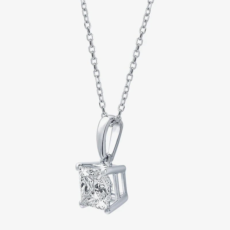 Womens 1 CT. Lab Grown White Diamond 10K Gold 18 Inch Princess Pendant Necklace