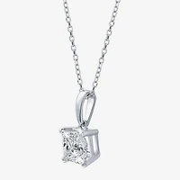 Womens 1 CT. Lab Grown White Diamond 10K Gold 18 Inch Princess Pendant Necklace