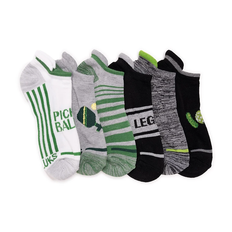 Muk Luks Pickleball Heel Tab Mens Multi-Pack 6 Pair Low Cut Socks