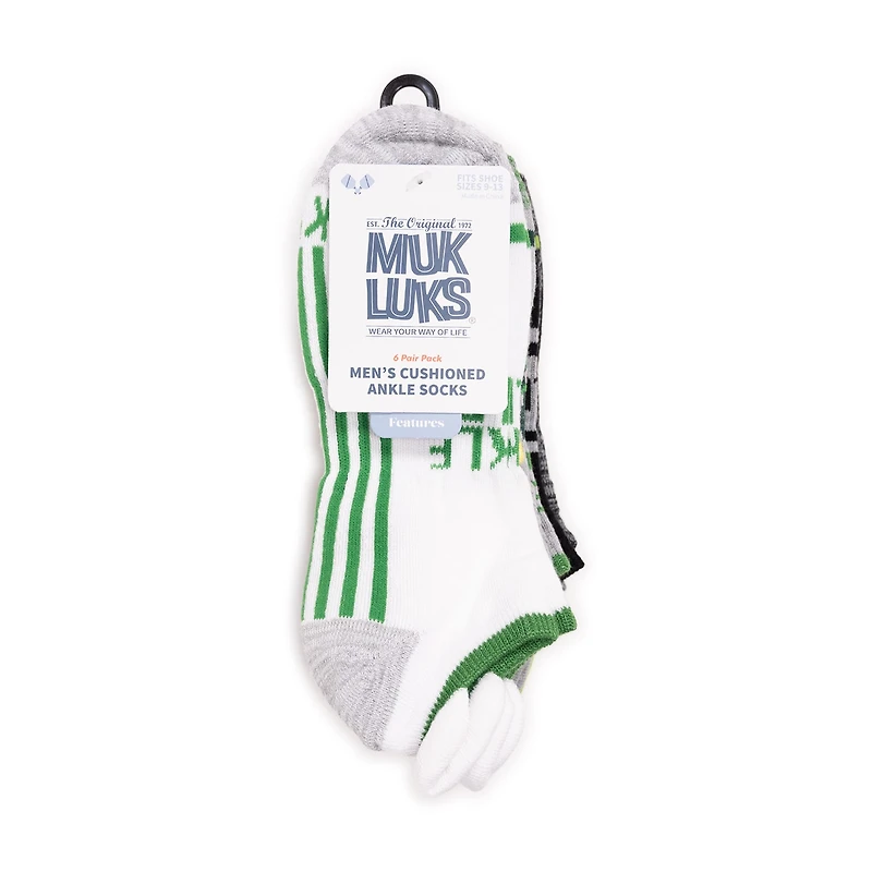 Muk Luks Pickleball Heel Tab Mens Multi-Pack 6 Pair Low Cut Socks