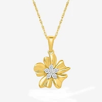 Womens 1/8 CT. T.W. Natural White Diamond 10K Gold Flower 18 Inch Pendant Necklace