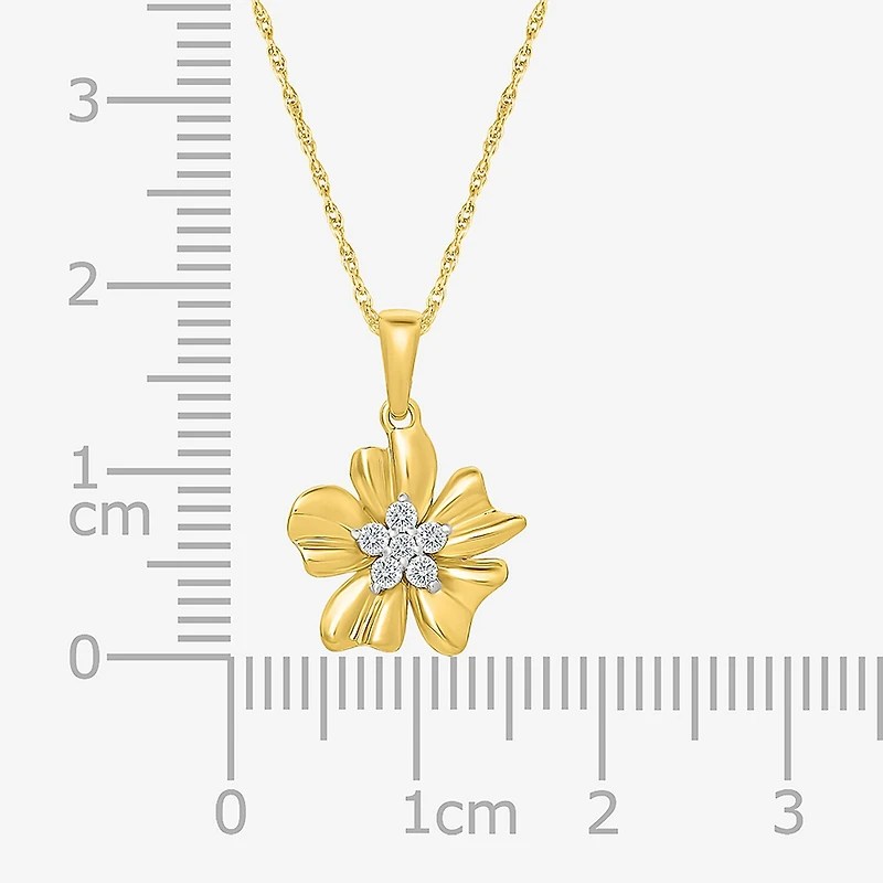 Womens 1/8 CT. T.W. Natural White Diamond 10K Gold Flower 18 Inch Pendant Necklace